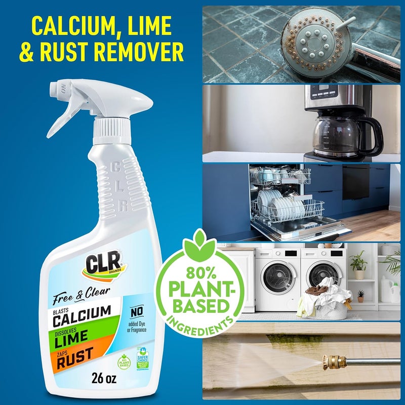 CLR Brands® Calcium, Lime & Rust Remover Free & Clear, No Dyes or Fragrances, Gentle Lime and Bathroom Descaler, Removes Hard Water Stains and Rust Deposits, 26 Oz Bottle (Pack of 1) - Image 1